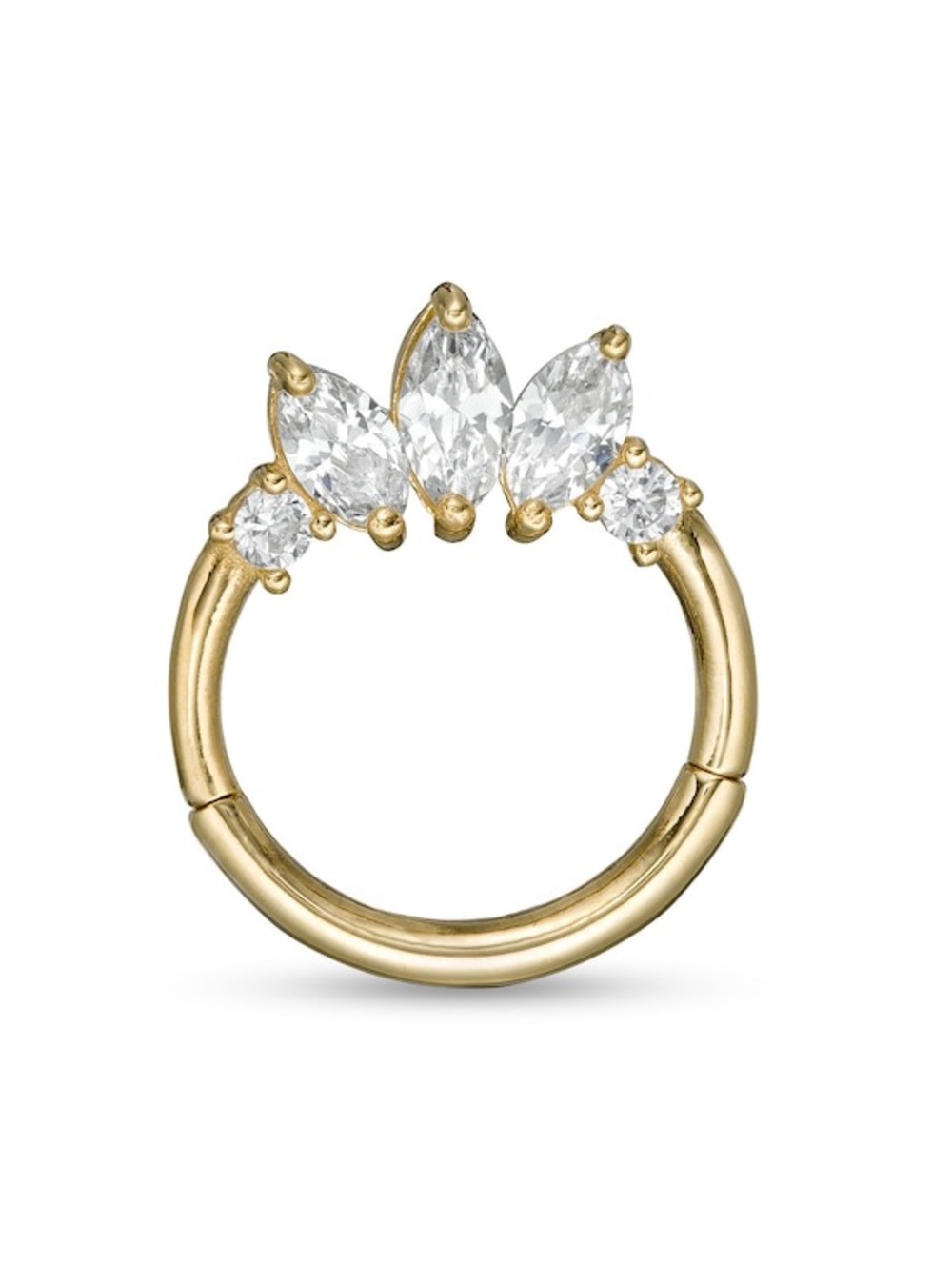 14K Solid Gold CZ Marquise and Round Tiara Cartilage Hoop